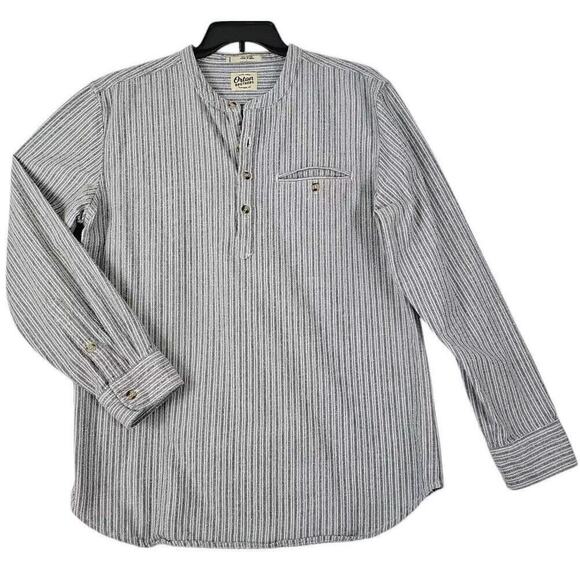 Orton Brothers ~Men's Size L~ White/Gray Stripe Cotton Flannel 1/4 Button Shirt. - Picture 1 of 9